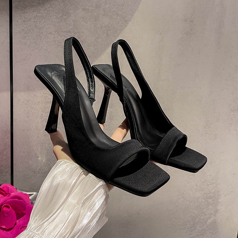 2024 New Summer Silk Rose Red Square Toe Fairy Style Sexy Versatile High Heel Women's Shoes - Image 4