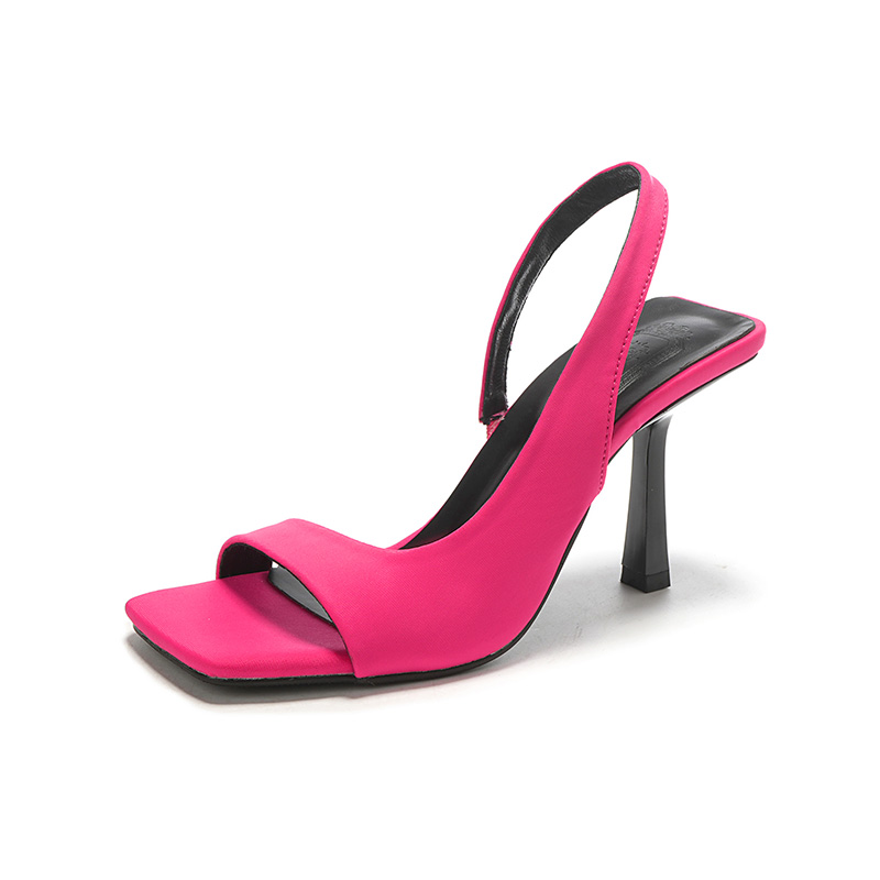 2024 New Summer Silk Rose Red Square Toe Fairy Style Sexy Versatile High Heel Women's Shoes - Image 5