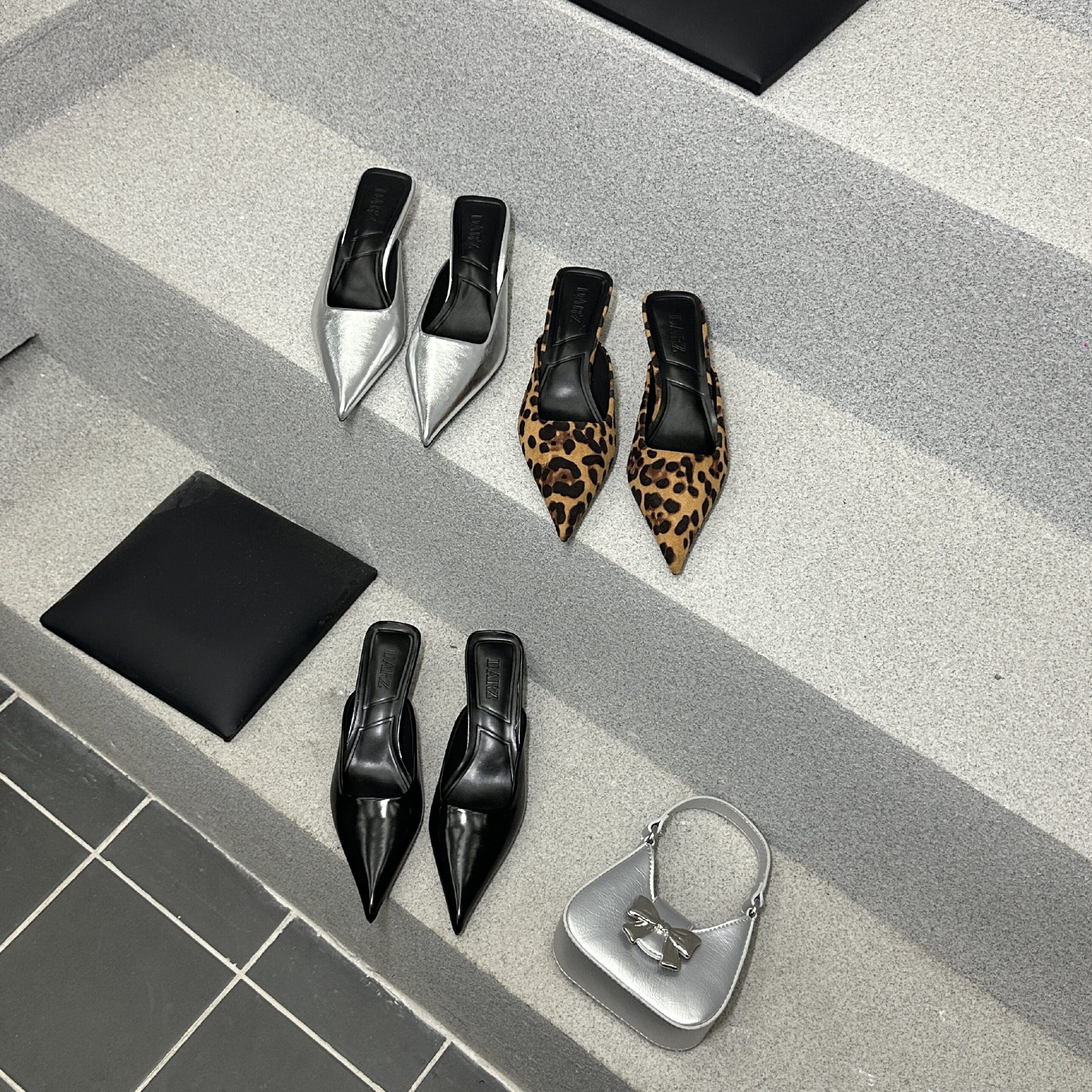 New 2024 Leopard Print Pointed Toe Backless Kitten Heel Slippers Easy Slip-On Simple Lady