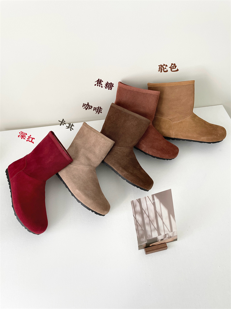 Genuine Leather Retro Martin Short Boots 2024 Winter Ankle Boots Korean Style Pull-On Boots