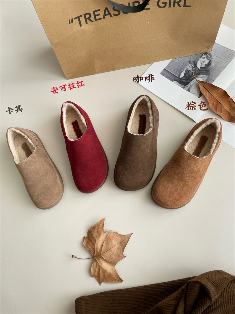 Fleece-Lined Clog Shoes for Women Thick Sole All-Wrap Mule Slippers Furry Half Slippers Winter Outdoor Slip-On Warm Cotton Shoes