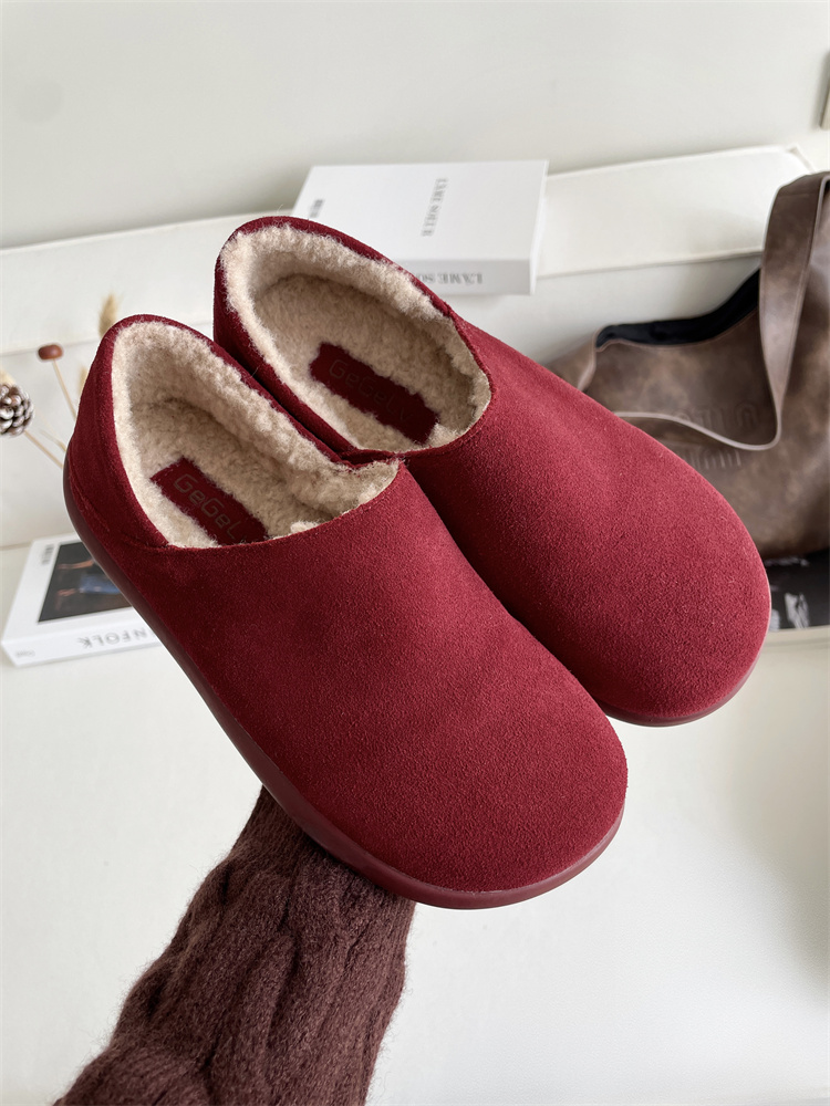 Fleece-Lined Clog Shoes for Women Thick Sole All-Wrap Mule Slippers Furry Half Slippers Winter Outdoor Slip-On Warm Cotton Shoes - Image 2