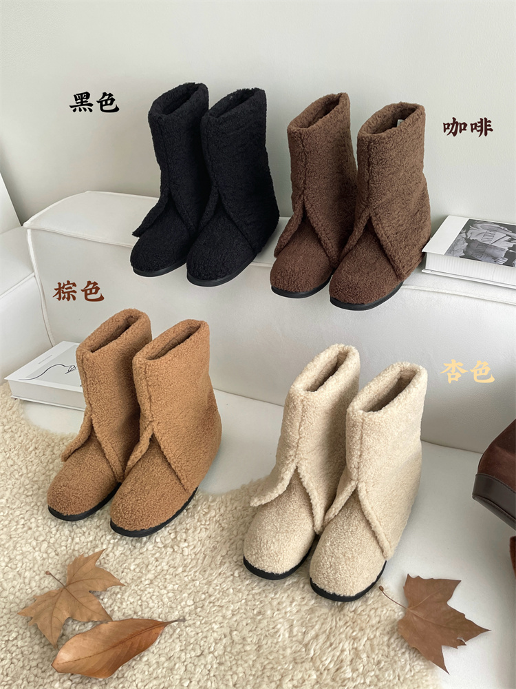 New Winter Women's Faux Fur Ankle Boots Round Toe Low Heel Slip-On Snow Boots Warm Casual Short Boots