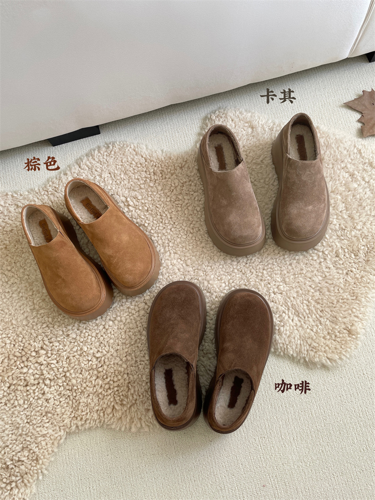 2024 Winter Forest Style Cowhide Round Toe Elevated Cotton Lined Short Boots Snow Boots