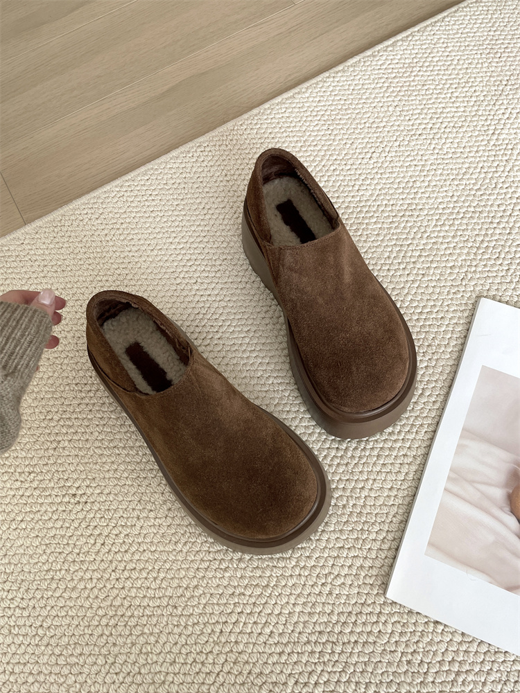 2024 Winter Forest Style Cowhide Round Toe Elevated Cotton Lined Short Boots Snow Boots - Image 2