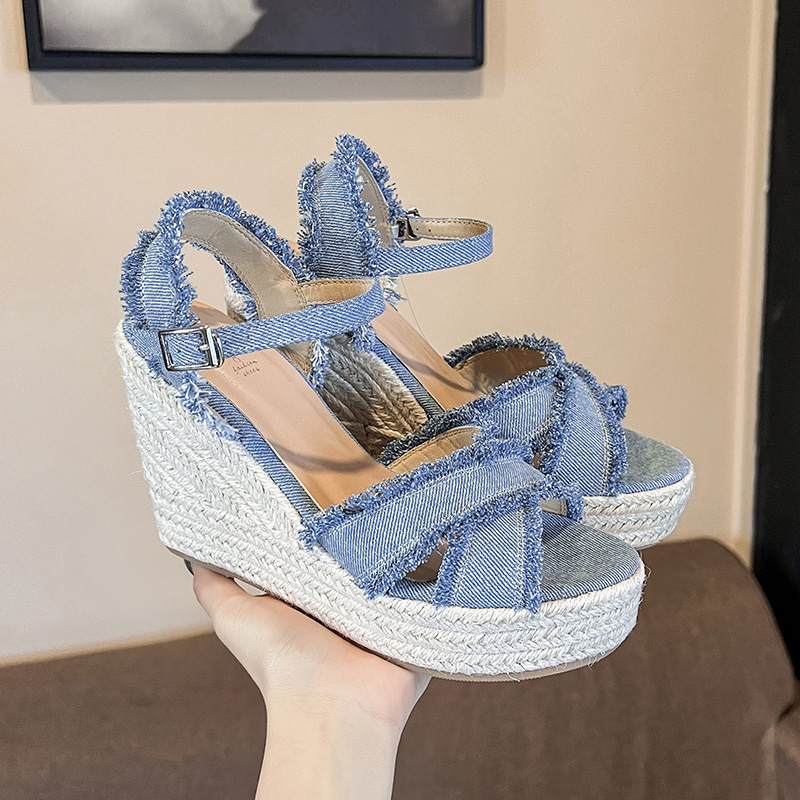 Women's Summer Wedge Sandals Fisherman Shoes New Height Increase Thick Heel Linen Sole Woven Strap Sandals - Image 4