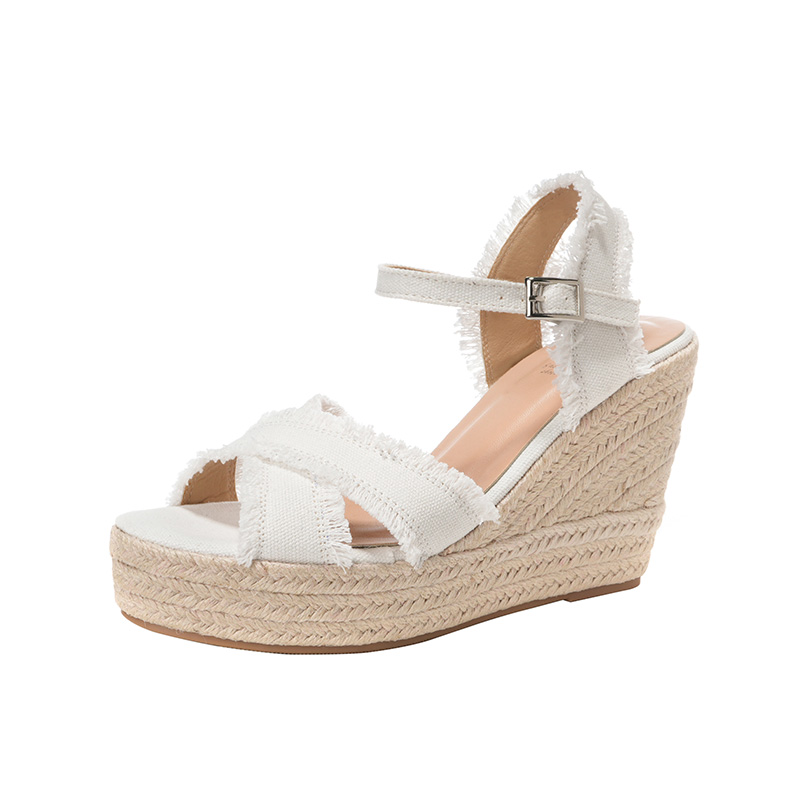 Women's Summer Wedge Sandals Fisherman Shoes New Height Increase Thick Heel Linen Sole Woven Strap Sandals - Image 5