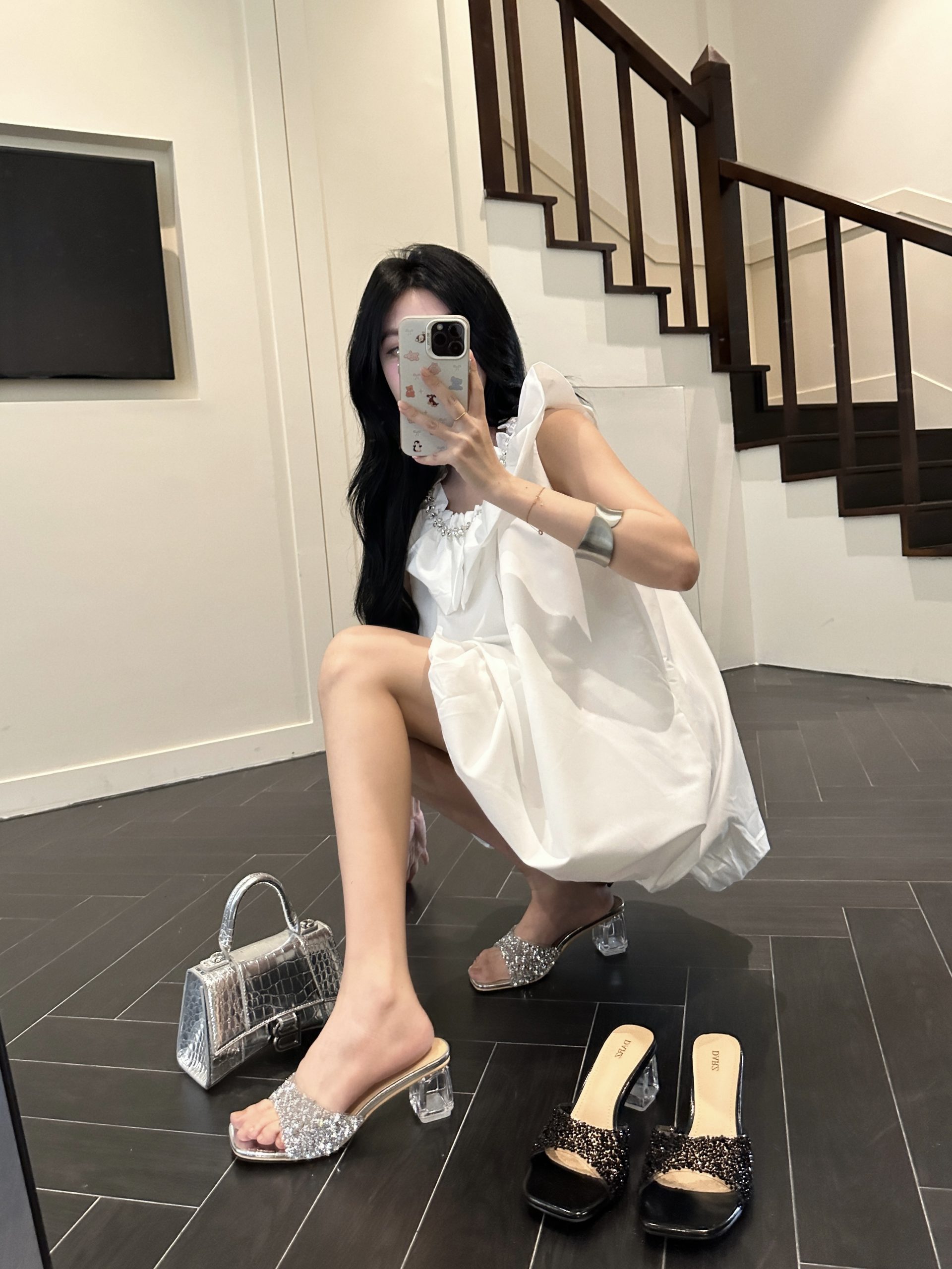 DIAIRIZ Hand-Set Rhinestone Galaxy Star Silver Crystal Heel Slippers for Women French Fairy Sweet Summer Dress Shoes - Image 4