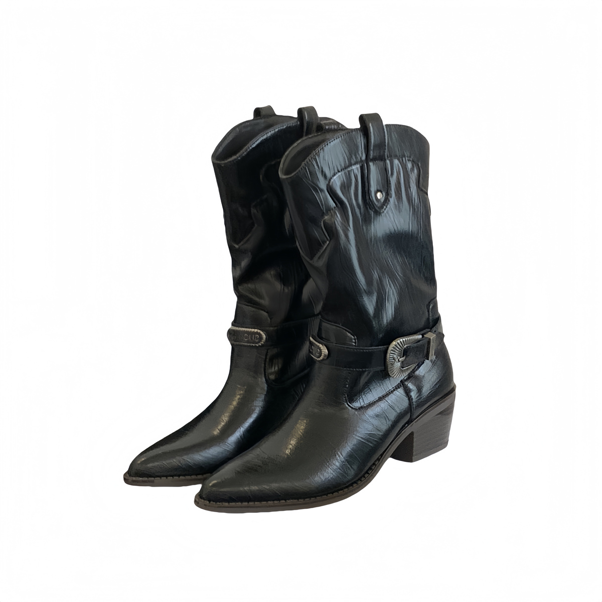 Retro Buckle Mid-Calf Riding Boots for Women 2025 New Autumn Winter Style Genuine Leather Square Toe Chunky Heel Slim Western Cowboy Boots - Image 5