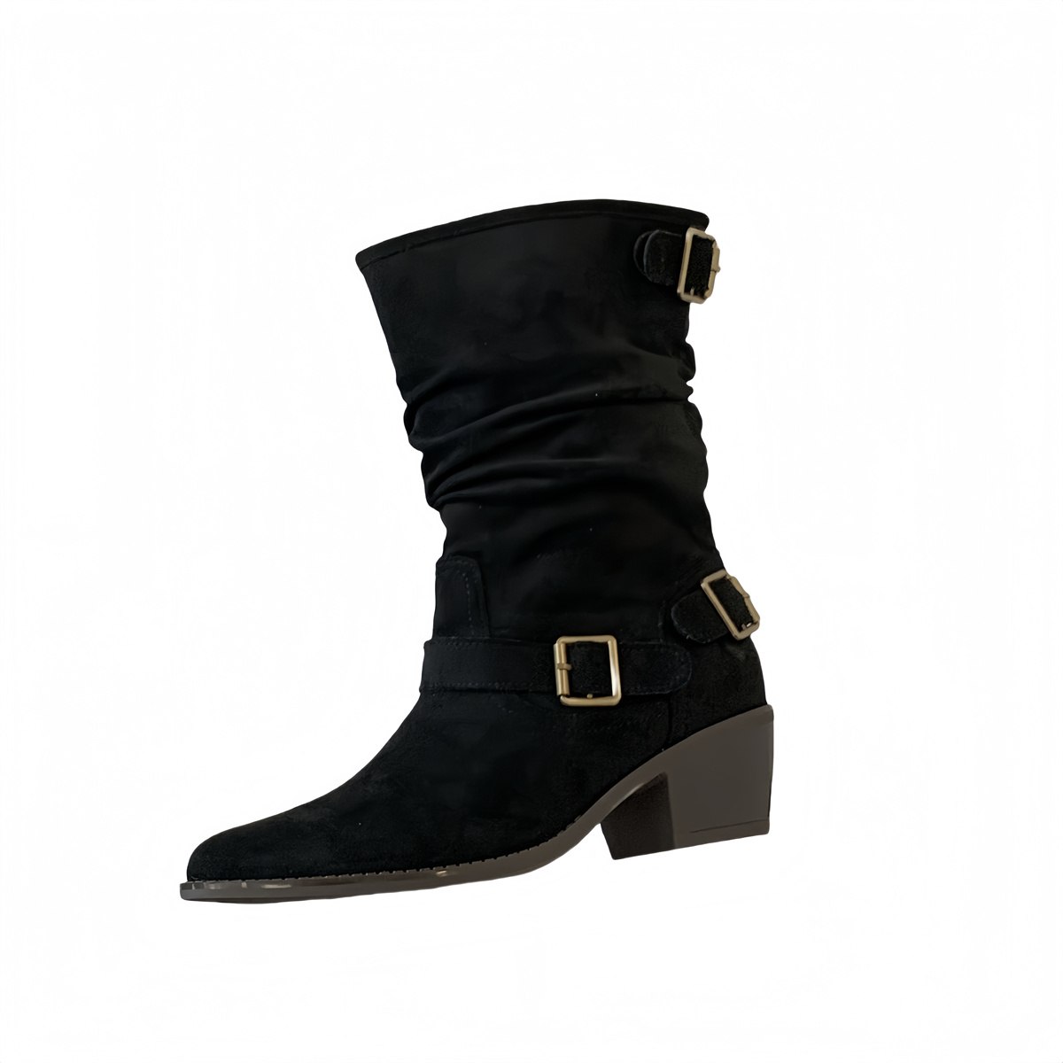 French Retro Square Toe Chunky Heel Ankle Boots Women 2025 Autumn Winter New Belt Buckle Folded Stacked Boots Slim Fit - Image 5