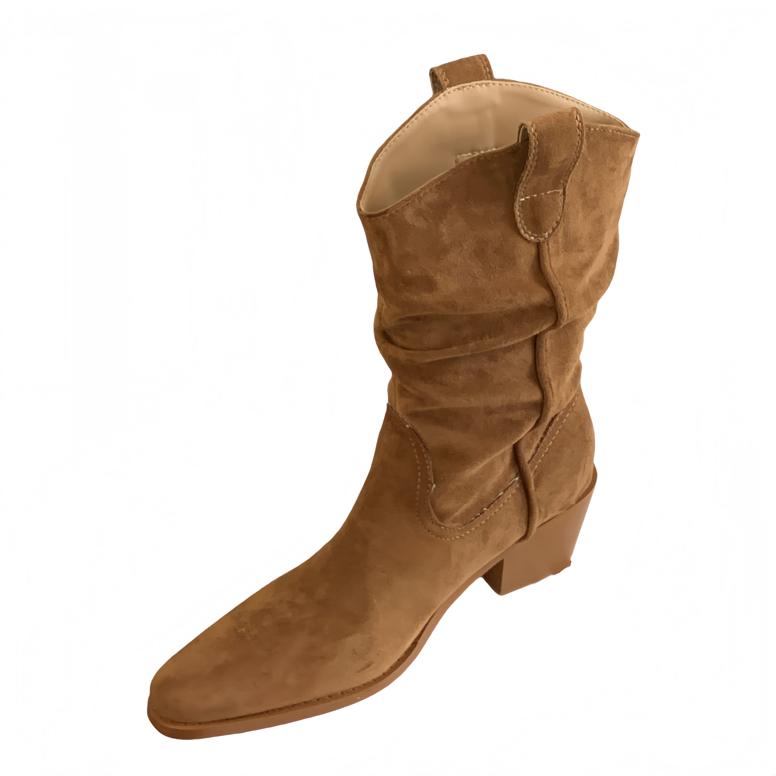 Pointed Toe Pleated Stack Boots Women 2025 New Mid Calf Knight Boots Retro Western Cowboy Boots Brown Short Boots - Image 5