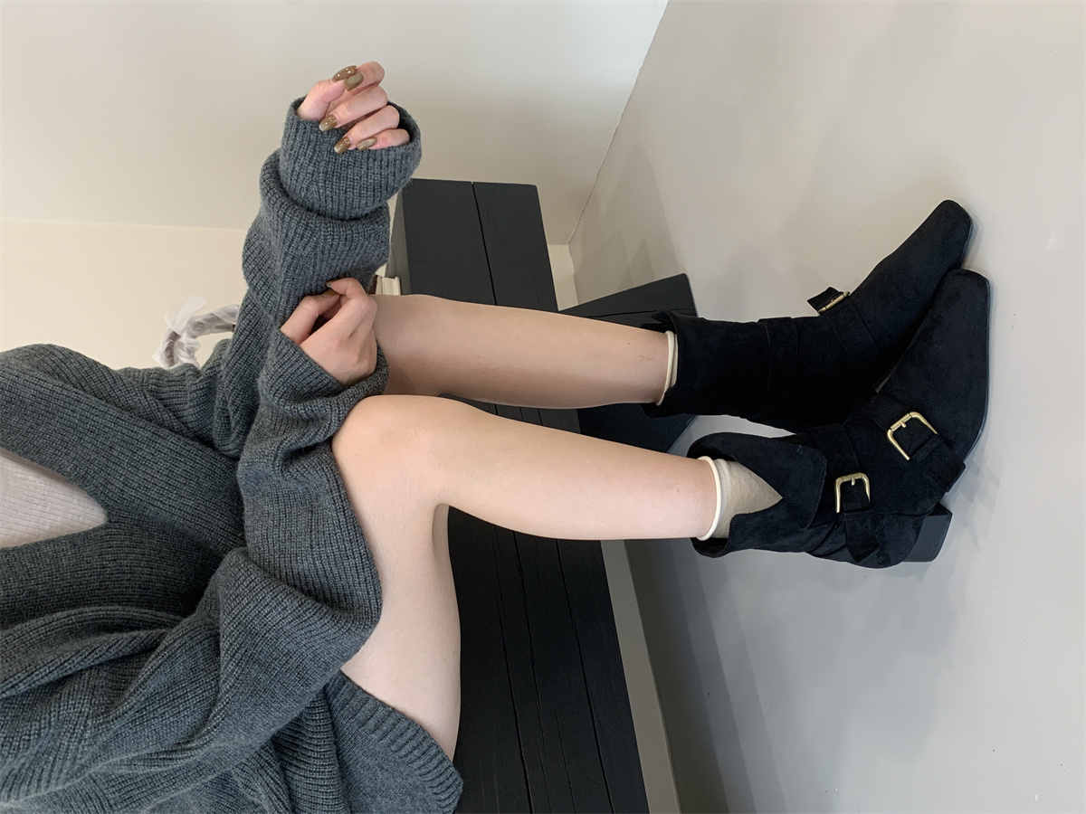 2025 Korean Style Retro French Short Boots Square Toe Suede Mid Calf Women's Boots - Image 2
