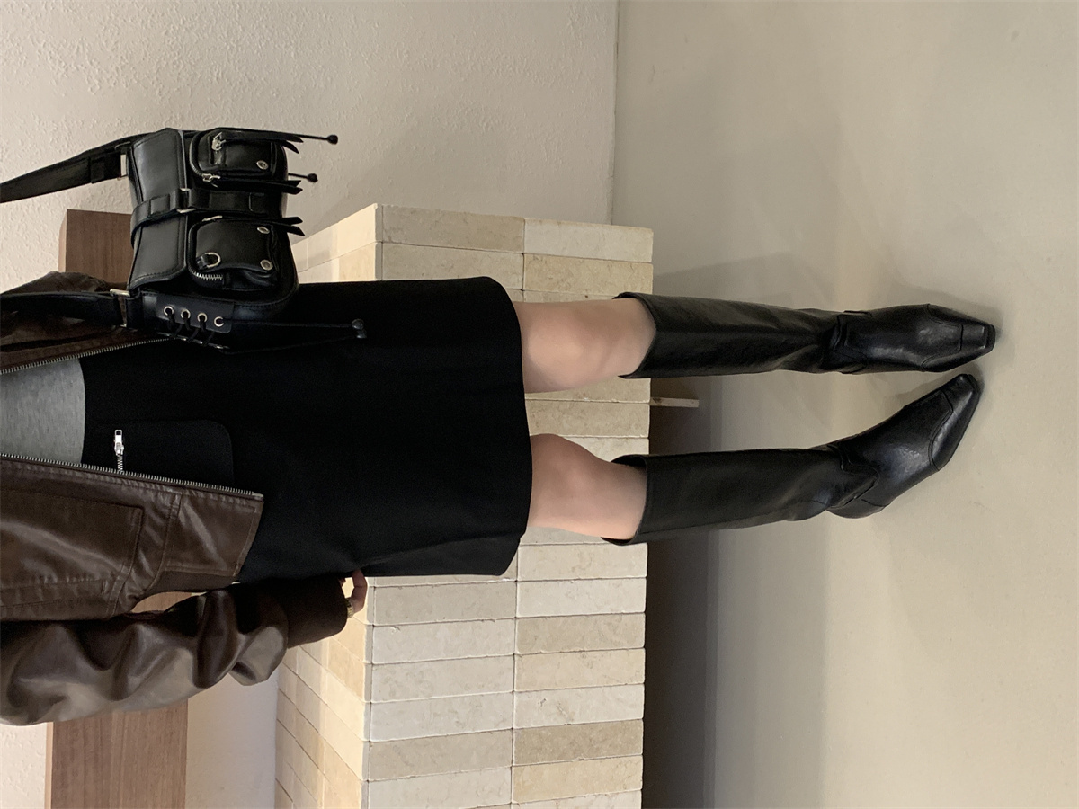 Suede Tall Boots Women 2025 Autumn Winter Square Toe Hidden Heel Chunky Heel Fashion Boots Western Cowgirl Riding Boots - Image 4