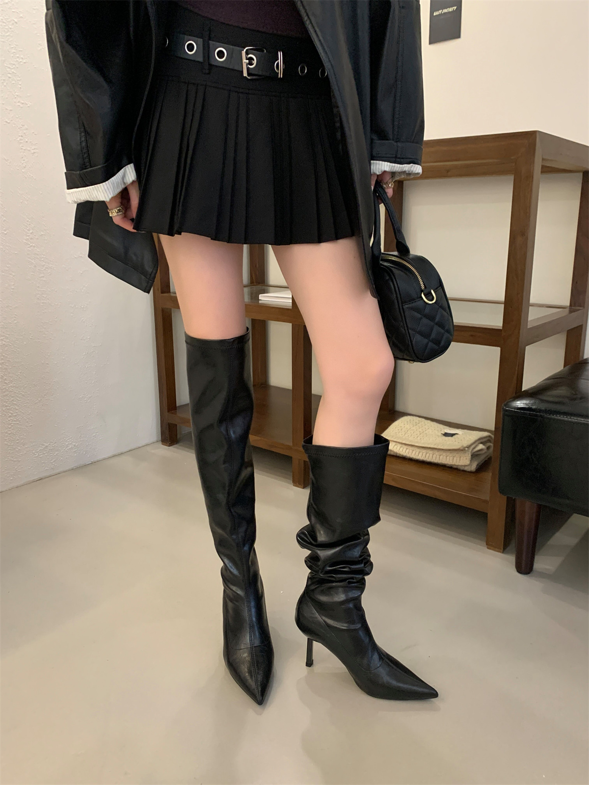 Brown High Heel Over Knee Stacked Long Boots Women 2025 New Autumn Winter Pointed Toe Slim Fit Knight Boots - Image 3
