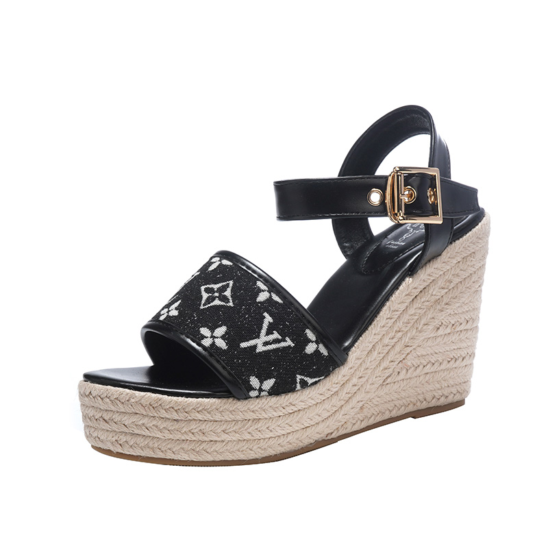 Women's Boho Woven Wedge Sandals 2025 New Spring Thick Sole Strappy High Heel - Image 5